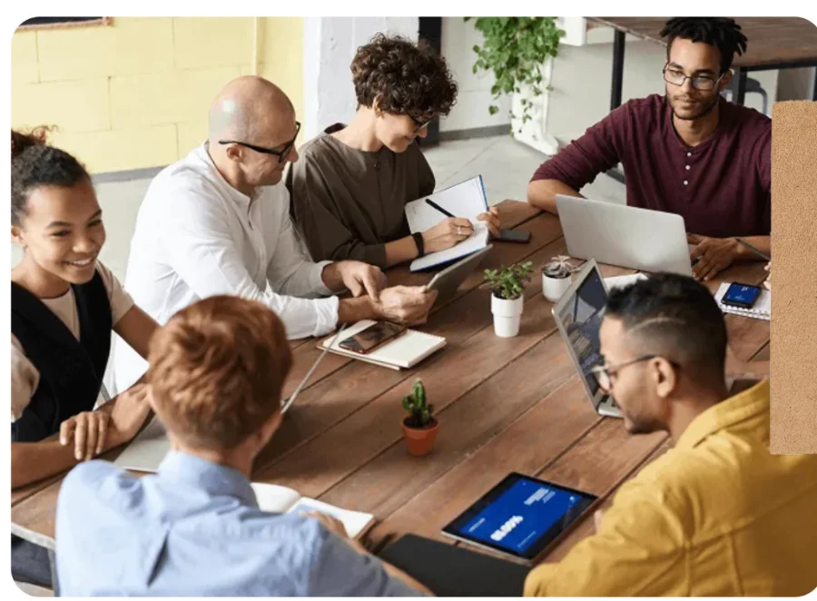 Team collaborating at a table