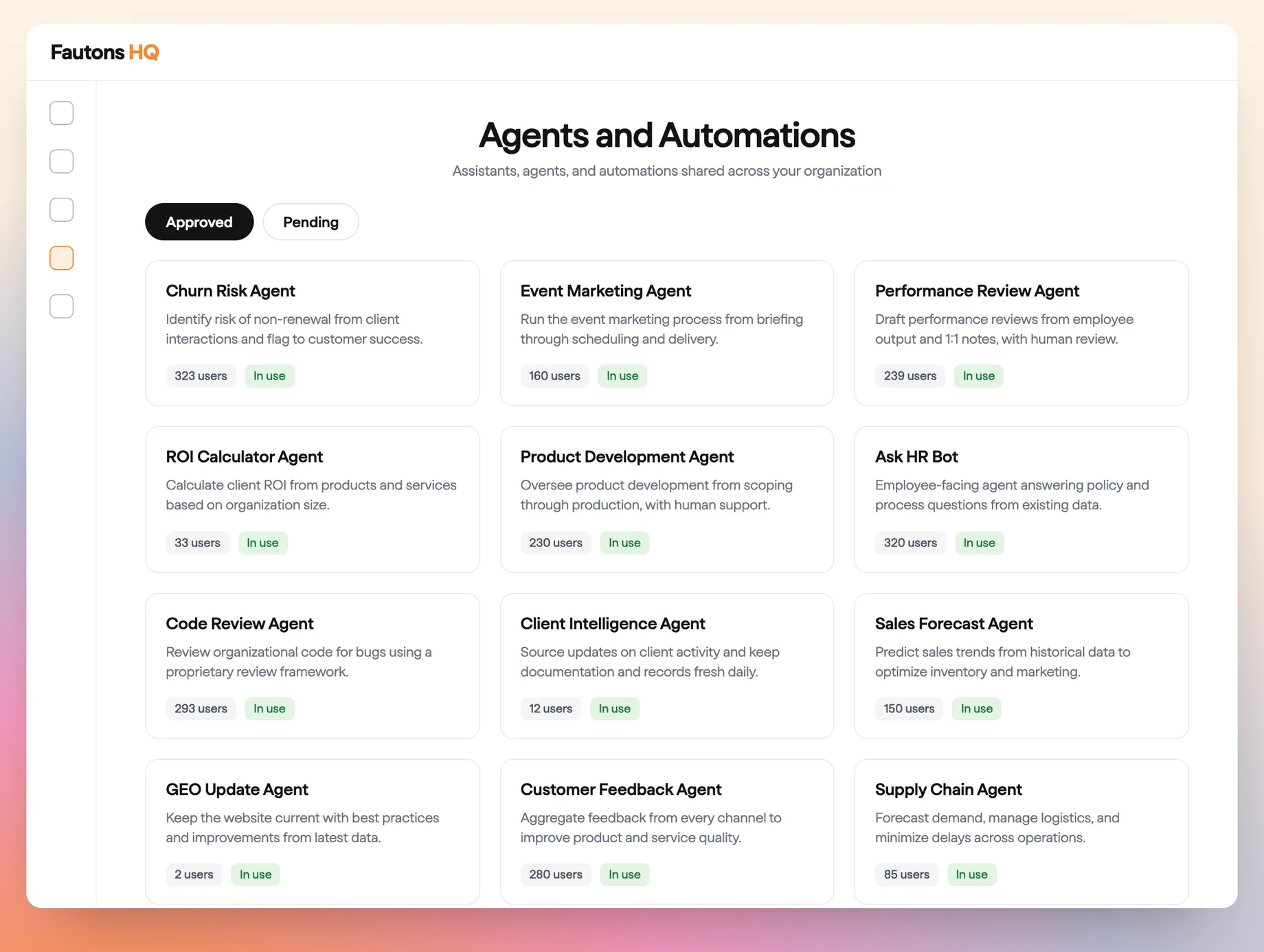 Agents and Automations dashboard